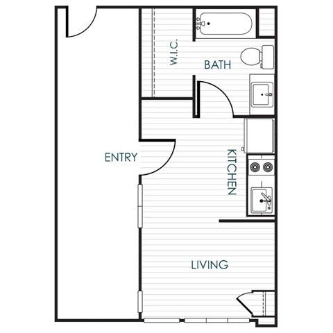 Floor plan for studio, 1 bath, 390 sqft